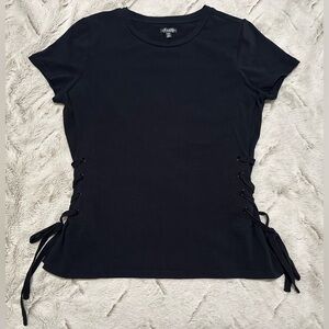 Hannah Black Lace-Up Eyelet Short Sleeve Top